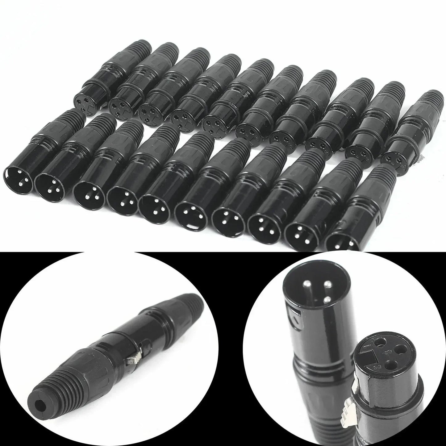 XLR DMX 3-Pin Male & Female MIC Snake Plug Audio Microphone Cable Connector, Signal Transmitter