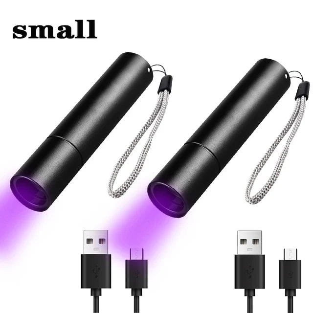 5W 365nm Mini UV Flashlight USB Rechargeable Ultraviolet Torch Pets Urine Cat tinea Money Ore Scorpion Detection Purple Light