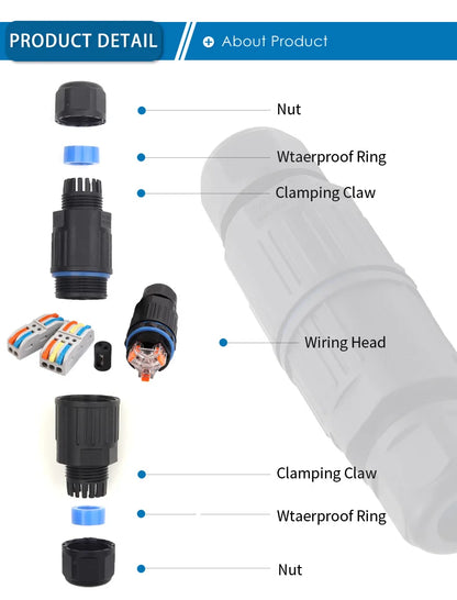 IP68 Waterproof Cable Connector Quick Connection KVSF-15 2 In 2 Out 2/3/4/5 Pin Electrical Terminal Adapter Wire Connector