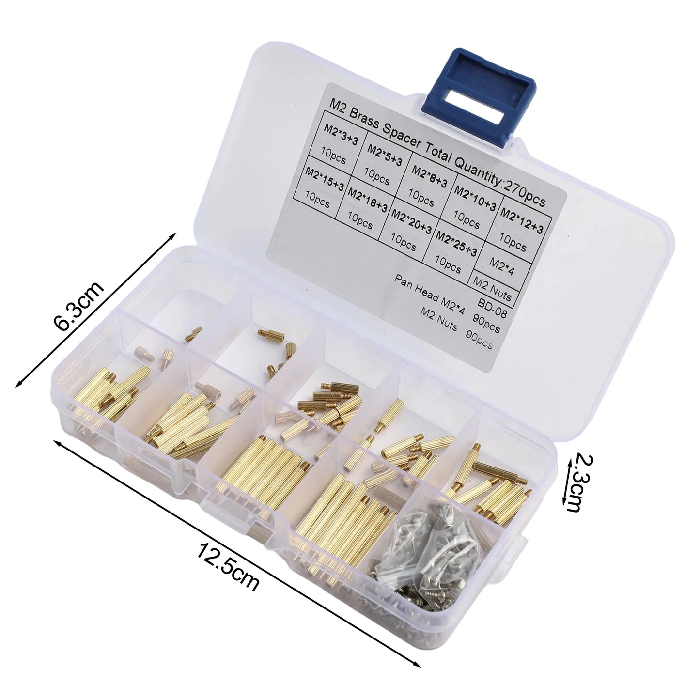 M2 Spacer Assortment Screw &amp; Nut Set 270pcs — Clear Storage Box for Electronics Assembly