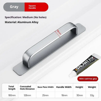 Drill-free Aluminum Handle for Sliding Door Window Drawer Bathroom Push-Pull
