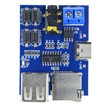 TF Card and USB MP3 Decoder Player Module with Amplifier, 3.7-5.5V Power, Micro USB/Type-C Input