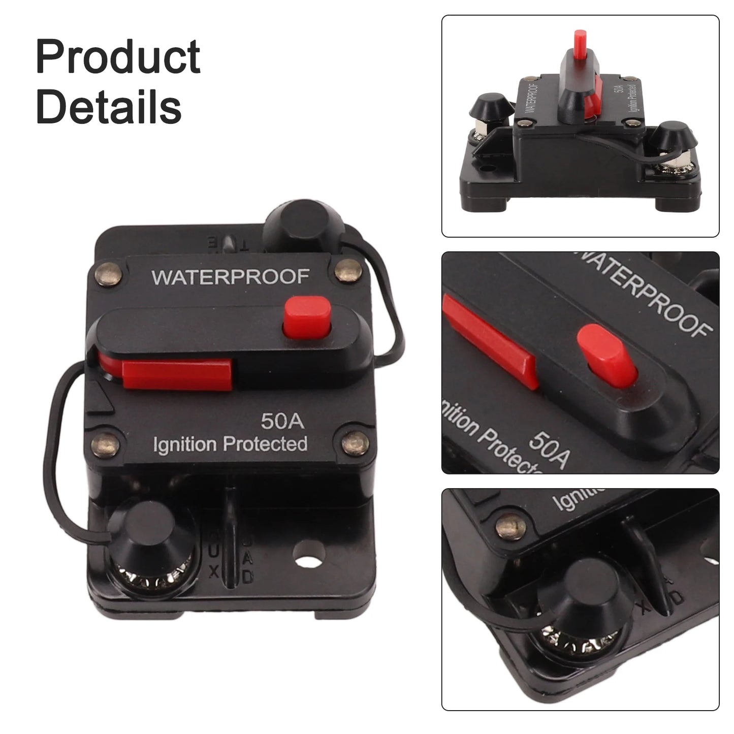 Color Black Manual Reset Fuse Sealed And Waterproof M6 Connection Studs Manual Reset Switch Protective Rubber Cap
