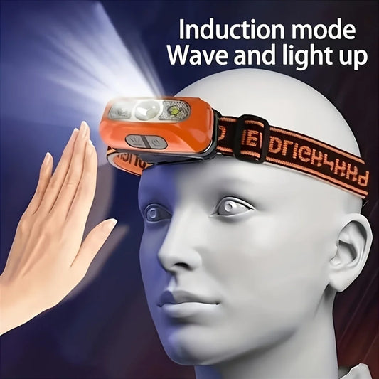USB Rechargeable Sensor Headlamp LED Head Torch Built-in Battery Head Flashlight for Outdoor Camping Fishing Headlight Lantern