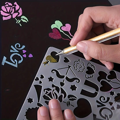 5pcs/set square hollow template lace ruler painting DIY handmade greeting card graffiti template Christmas/Birthday/Love