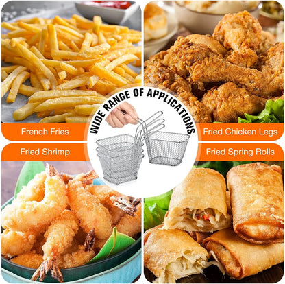 Mini Square Fry Basket Metal French Fries Chips Holder with Handle Desk Food Presentation Mesh Basket Kitchen Accessories Tools
