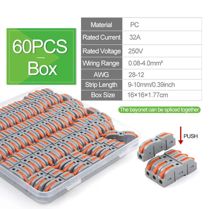 1 to 1 Inline Lever Wire Connector Kit Universal Compact Electrical Cable Terminal Block Spliceable Butt Junction Box 28-12 AWG