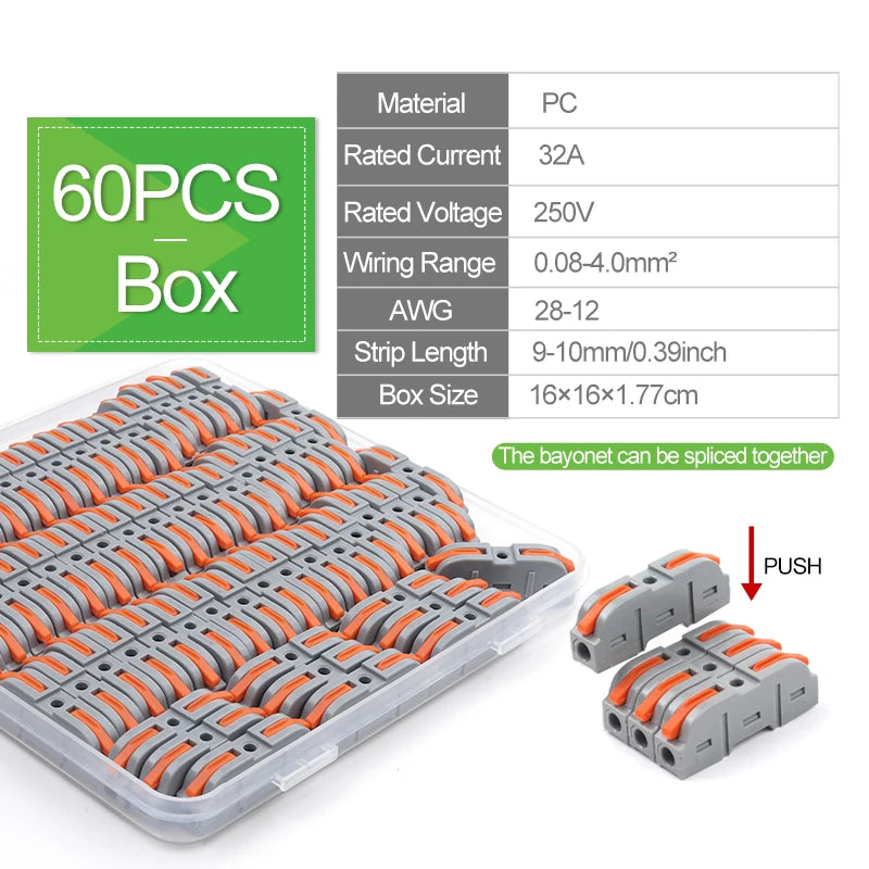1 to 1 Inline Lever Wire Connector Kit Universal Compact Electrical Cable Terminal Block Spliceable Butt Junction 28-12 AWG