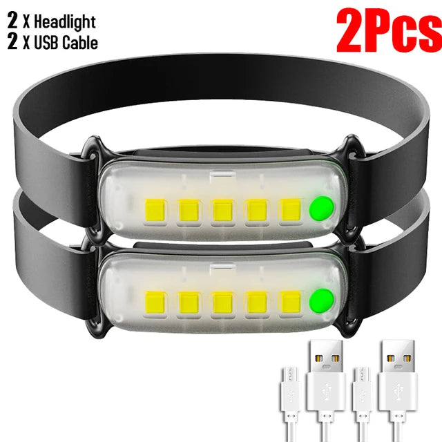 USB Rechargeable 5LED Headlamp High Power Head Flashlight 18650 Built-in battery Headlight LED Head Torch For Camping Fishing