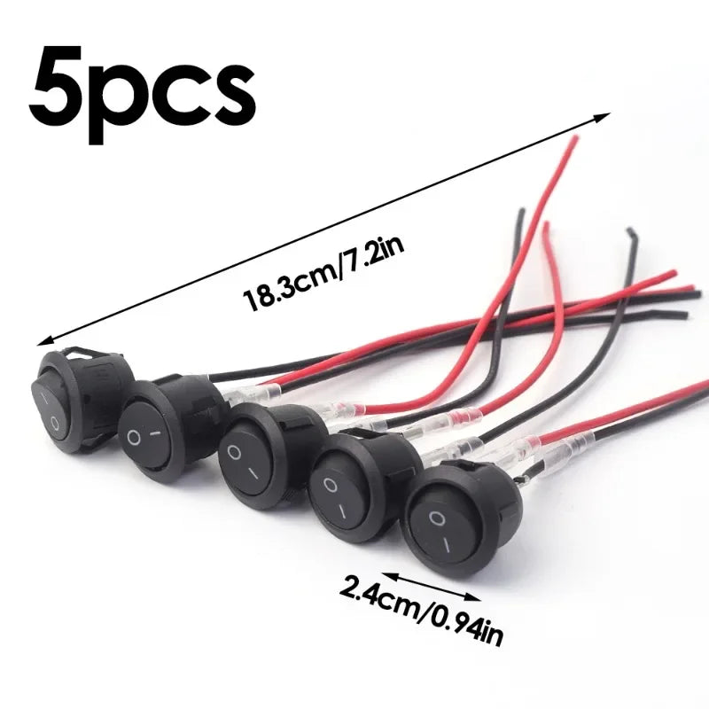 Mini Round Rocker Toggle Switch SPST 2-Pin 12V/24V with Wires – ON/OFF