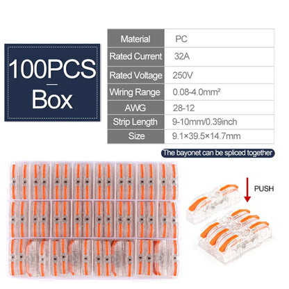 34/50/100pcs Boxed Lever Wire Connector 28-12 AWG 1-to-1 Quick Splice Compact Insulated Terminal Connectors
