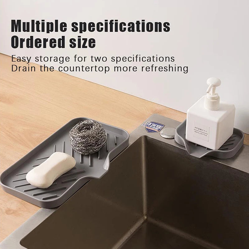 New Faucet Mat Kitchen Sink Tray, Soap Dispenser Sponge Drain Pad, Sink Splash Drying Mat, Countertop Storage Soap Tray