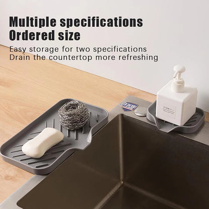 New Faucet Mat Kitchen Sink Tray, Soap Dispenser Sponge Drain Pad, Sink Splash Drying Mat, Countertop Storage Soap Tray