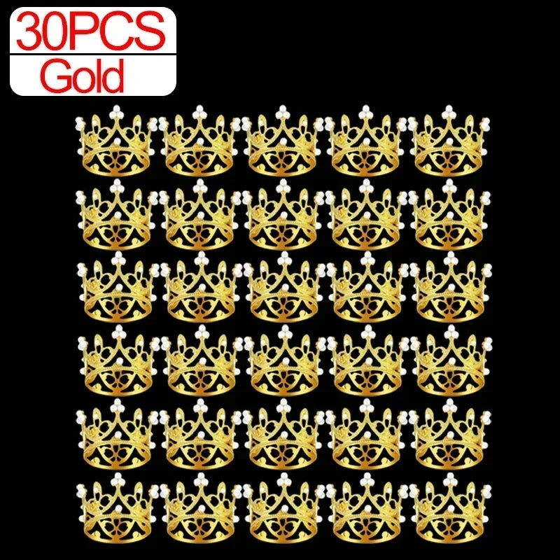 Wholesale Crown Cake Decoration Gold Silver Pearl Crown Topper Mini Princess Headwear Decoration Birthday Wedding Decor Supplies