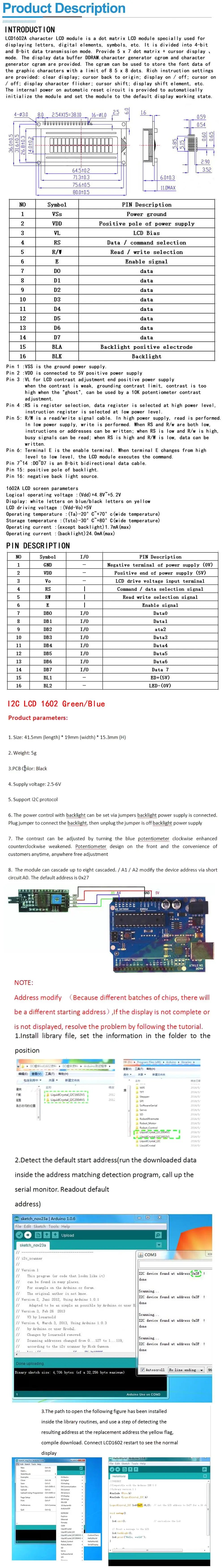 1602 LCD Module Blue/Green I2C IIC Display for Arduino UNO R3 Mega2560
