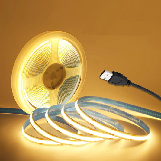 DC 5V USB LED COB Strip White Warm White LED Strip Light TV Background Lighting Tape Home Decor Lamp 1- 5m LED String Light