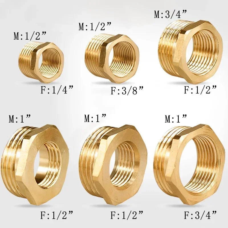 Brass BSP Reducing Hexagon Bushing Adapter Fitting Male to Female Connector for Fuel Water Gas Oil 1/8" 1/4" 3/8" 1/2" 3/4" 1"
