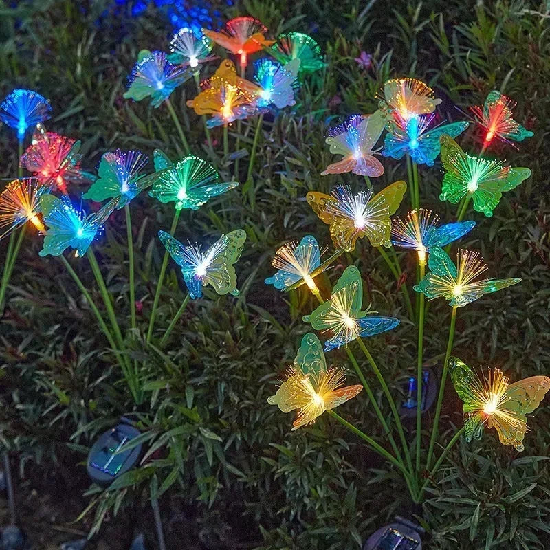 6/8 Heads Butterfly Fiber Optic Flower LED Lamp Solar Garden Light for Outdoor Yard Landscape Decoration