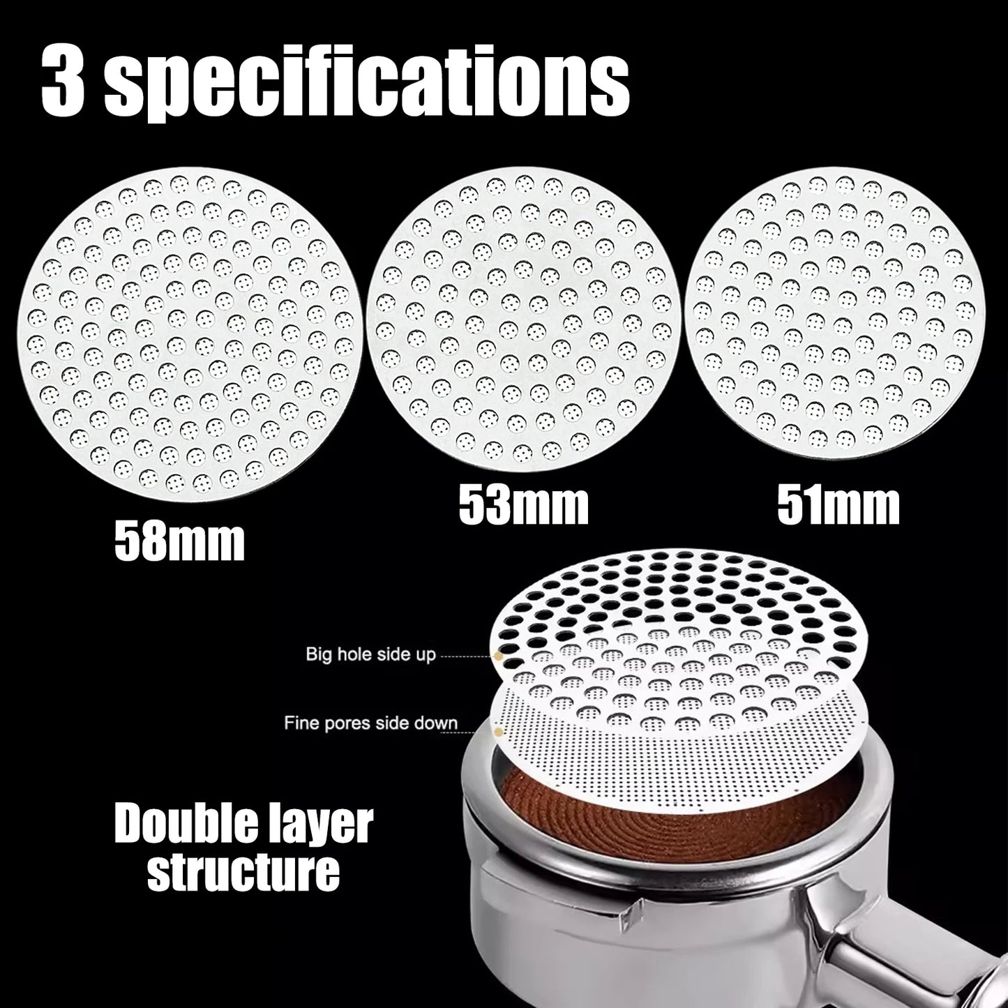 51/53/58mm Double Layer 304 Stainless Steel Coffee Filter Fine Mesh Reusable Coffee Puck Screen Professional Espresso Accessory