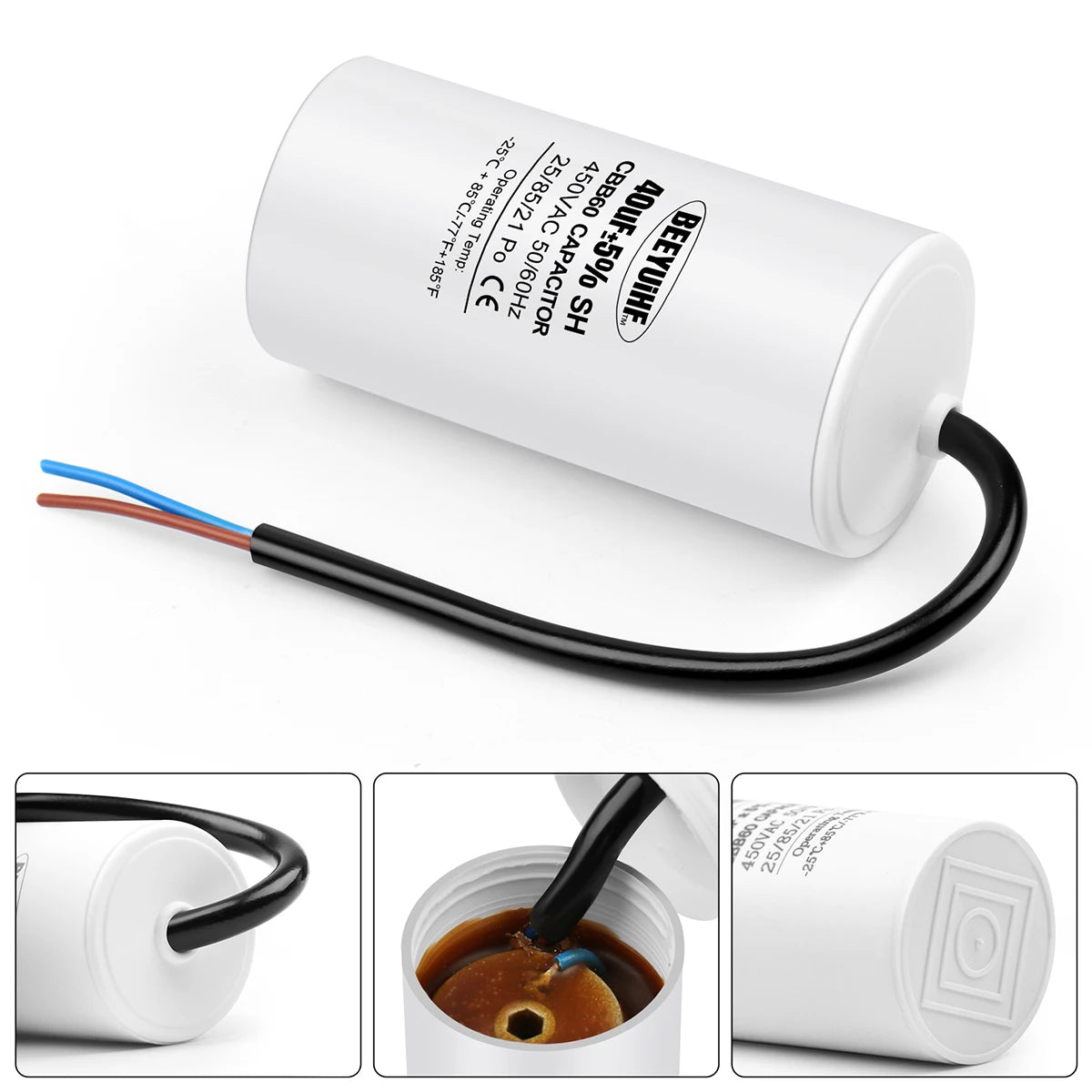CBB60 Motor Start Capacitor 3µF–80µF 450VAC 50/60Hz with Cable