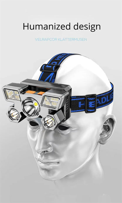 5/11 LED Headlamp Strong Light Head Torch USB Rechargeable Headlight Built-in 18650 Battery Outdoor Fishing Camping Lantern