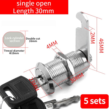 Cabinet Cam Lock Set Two-Sided Keyed Alike 16MM-30MM Cylinder Cam Locks for Mailbox File Drawer Compartment
