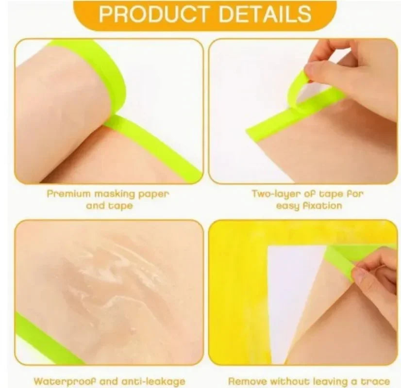 Pre-Taped Masking Film for Automotive Paint Kraft Paper 0.1/0.15/0.2m x 15m