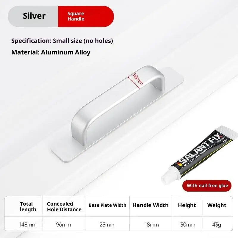 Drill-free Aluminum Handle for Sliding Door Window Drawer Bathroom Push-Pull