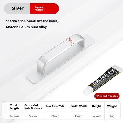Drill-free Aluminum Handle for Sliding Door Window Drawer Bathroom Push-Pull