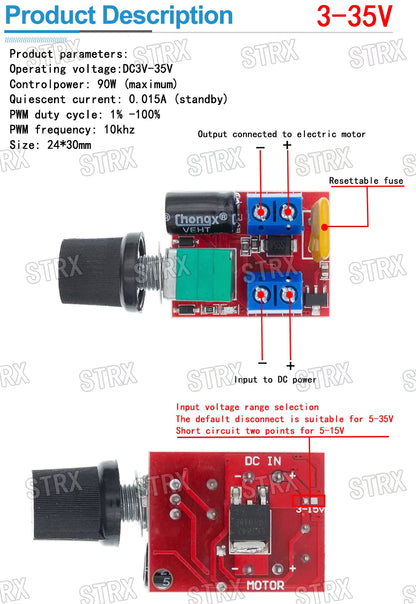 PWM DC Motor Speed Controller Module 4.5-35V – 12V/24V Adjustable Speed Regulator