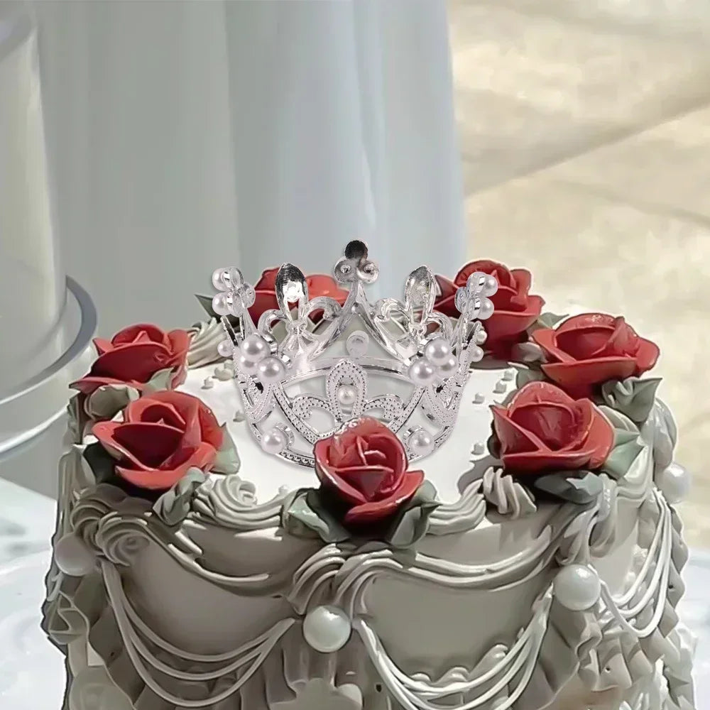 Mini Crown Cake Topper Pearl Tiara Gold Silver 20/1PCS