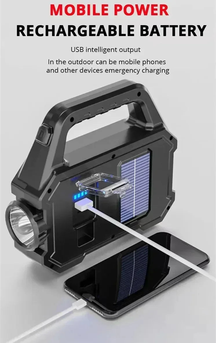 Multifunctional COB Searchlight LED Strong Light Flashlight Solar Charging Waterproof Outdoor Emergency Lighting Work Light