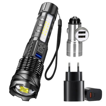 High Power LED Flashlight 18650 Built-in Battery Type-c Rechargeable Strong Light Tactical Torch Outdoor Camping Hiking Lamp