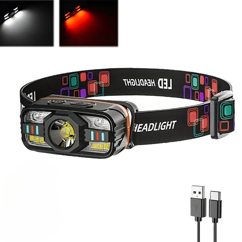 Powerful LED Headlight Handfress Motion Sensor Headlamp Head Lamp 6 Modes COB Flashlight Torch Head Light for Outdoor Camping