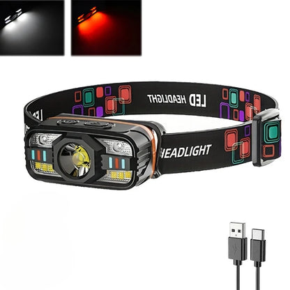 Powerful LED Headlight Handfress Motion Sensor Headlamp Head Lamp 6 Modes COB Flashlight Torch Head Light for Outdoor Camping