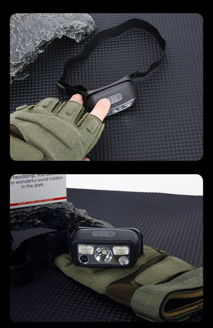Mini LED Rechargeable Sensor Headlamp Built-in Battery USB Head Flashlight Outdoor Waterproof Camping Fishing Headlight