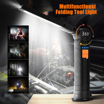 USB Rechargeable LED Work Light 600 Lumens COB Lantern with Power  Display Emergency Magnetic Flashlight for Outdoor Car Repair