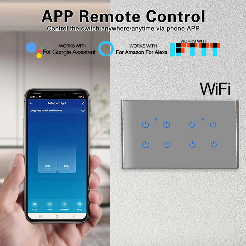 Home Automation Smart Home Experience WiFi Touch Switch Voice Control Switch Smart Home 100-240Vac 50 60Hz Sleek Modern Design