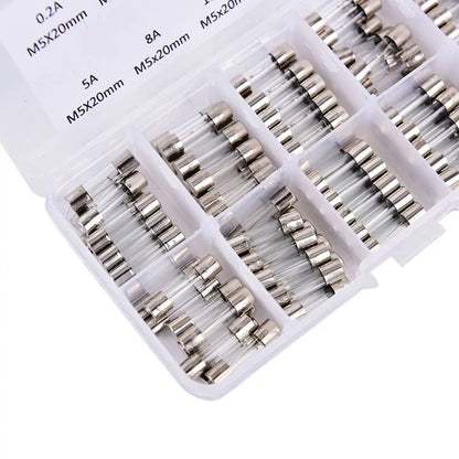 100pcs Insurance Tube Glass Fuses Kit Household 0.2A-20A 100pcs 16*12*2.1cm 250V High Quality Standard Fast Blow