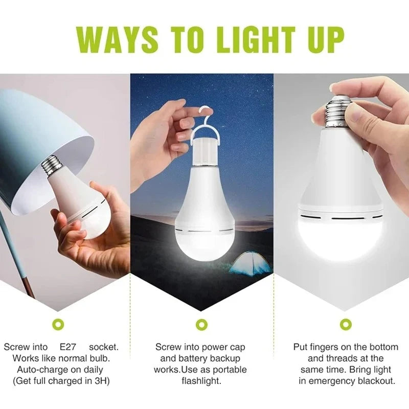 Portable E27 LED Bulb Lamps 9W 15W Rechargeable High Brightness LED Bulb Lights for Indoor Outdoor Camping Emergency Lighting