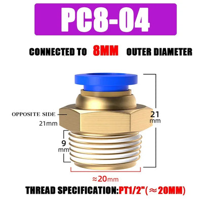Pneumatic Fitting Air Connector PC 4mm 6mm 8mm 10mm 12mm Thread 1/8" 1/4" 3/8" 1/2" Hose Fittings Pipe Quick Connectors