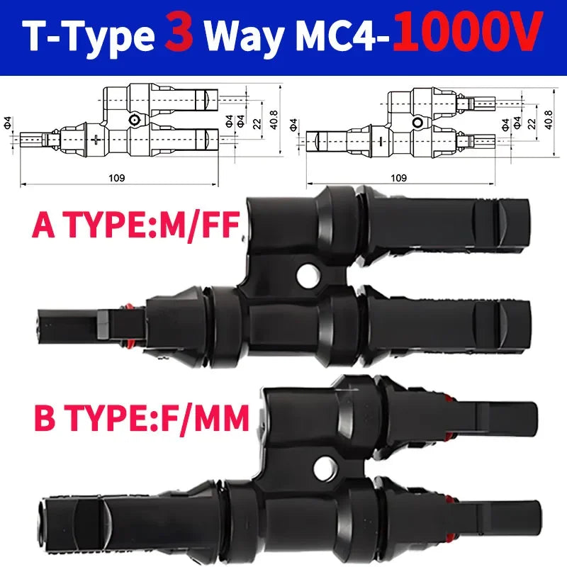 PV T Branch Photovoltaic Solar Connector 1000V 30A Male Female 1 to 2 3 4 5 6 PV Plug 2 3 4 5 6IN 1OUT Adapter