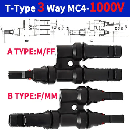 PV T Branch Photovoltaic Solar Connector 1000V 30A Male Female 1 to 2 3 4 5 6 PV Plug 2 3 4 5 6IN 1OUT Adapter