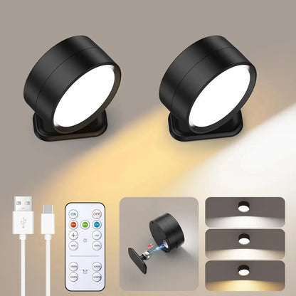 LED Wall Mounted Lights with Remote Wireless Magnetic Wall Sconces 3 Color Dimmable USB Rechargeable for Bedroom Bedside Light