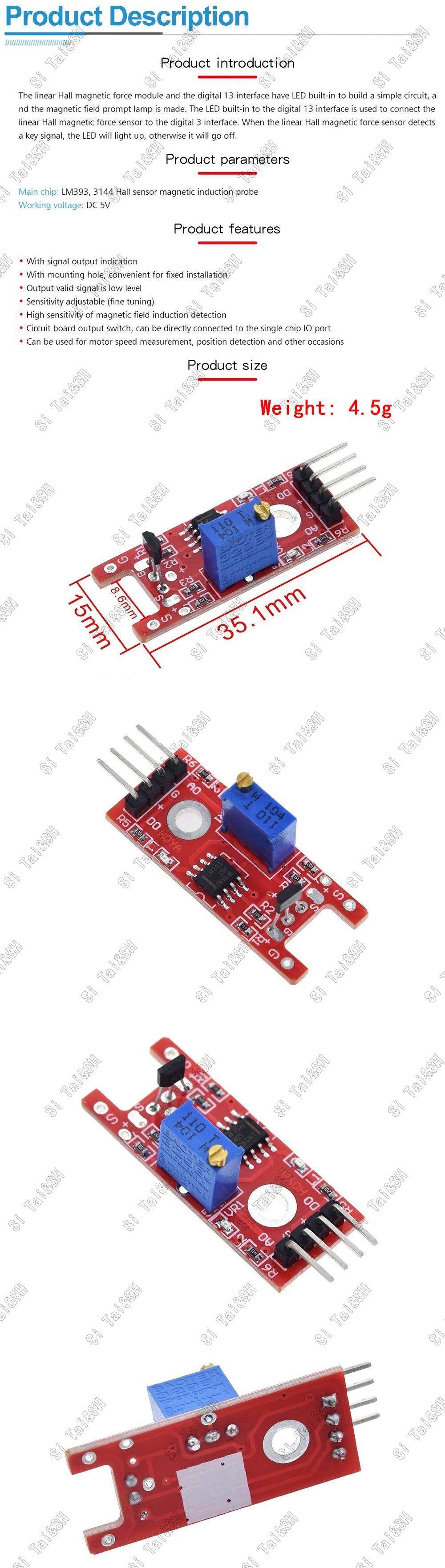 KY-024 Linear Magnetic Hall Sensor Module for Arduino DIY Speed and Position Detection