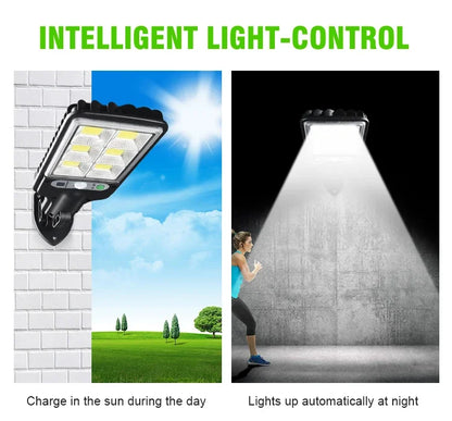 Outdoor LED Solar Light 72COB Motion Sensor Solor Wall Lamp with Remote Control 3 Modes for Garden Patio Yard Garage Lighting