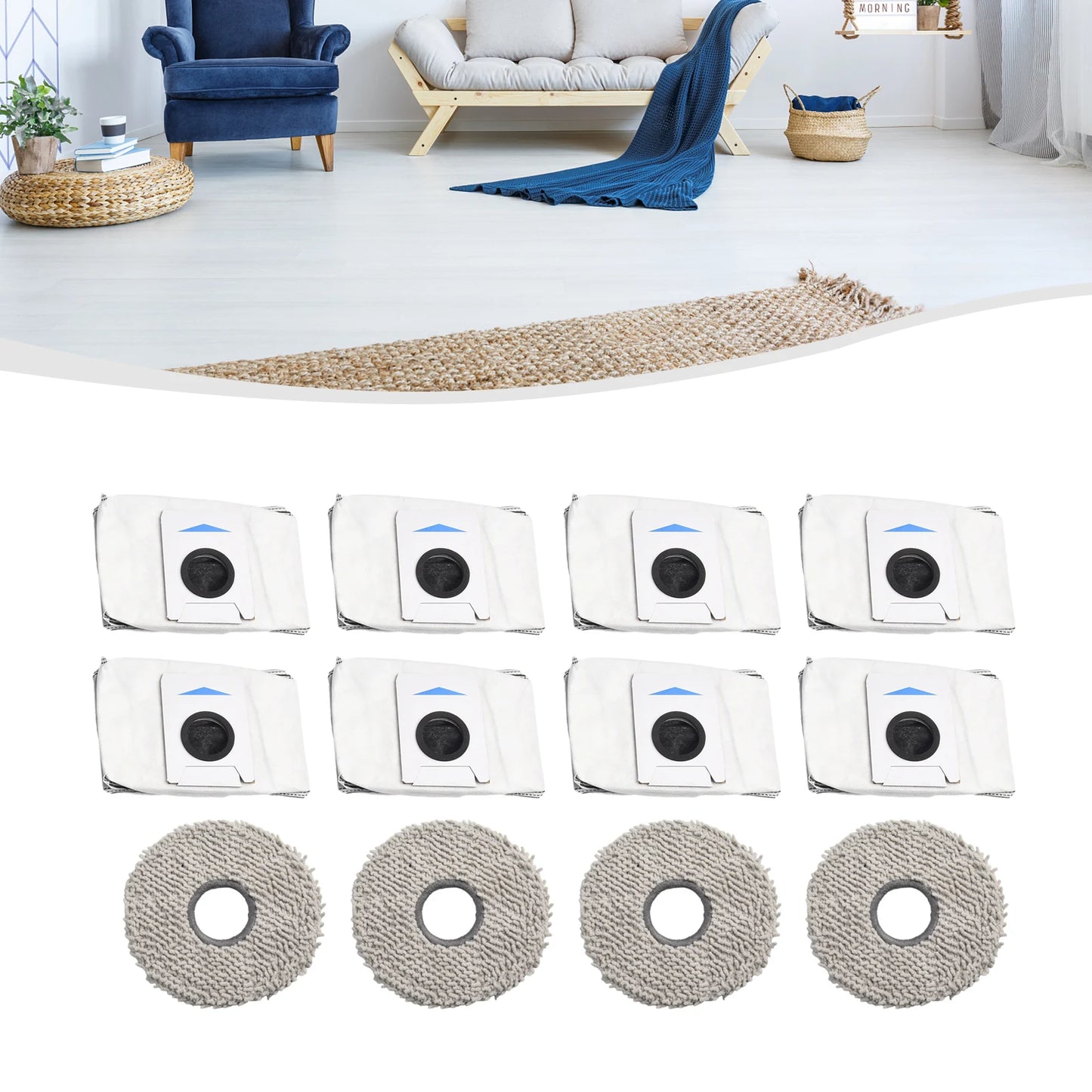 Set of 8 Dust Bags and 4 Wiping Cloths for Deebot For T20 For Omni X1 For Omni 8 Robot Vacuum Cleaner Protective Accessories