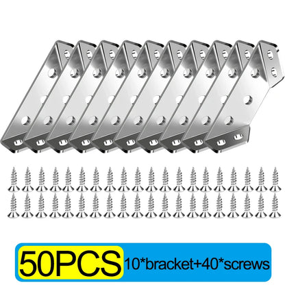 Stainless Steel Corner Brackets with Screws Furniture Corner Connector for Cabinet Angle Support Fixed Metal Brace Fasteners