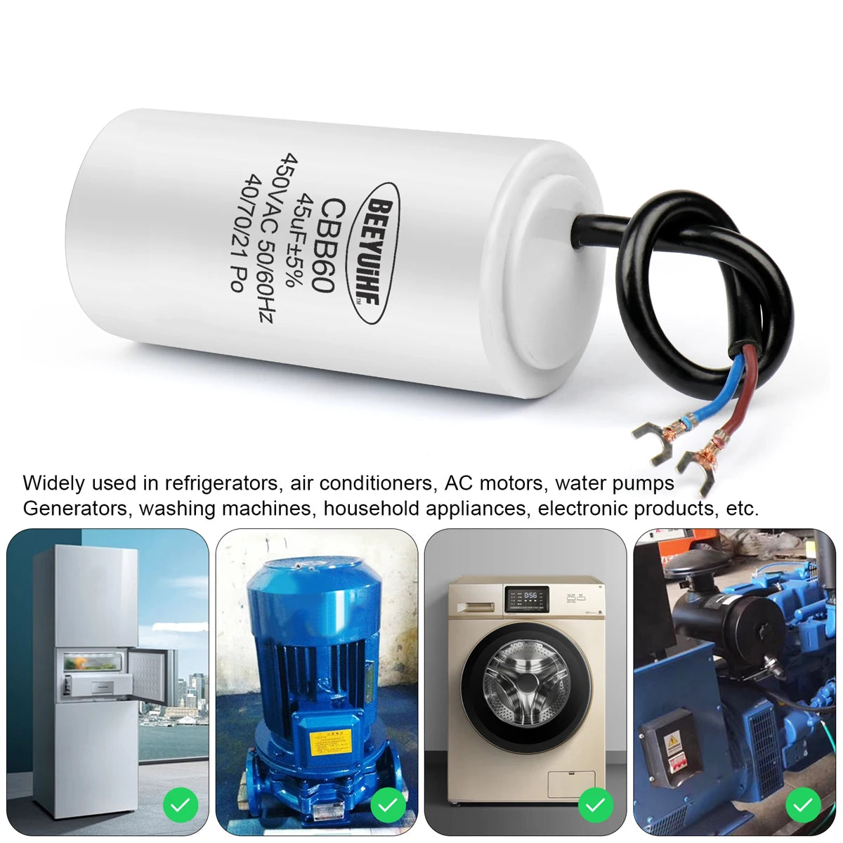CBB60 Motor Run Capacitor 450V 4µF–100µF for Water Pumps and Air Pumps