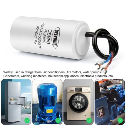 CBB60 Motor Run Capacitor 450V 4µF–100µF for Water Pumps and Air Pumps